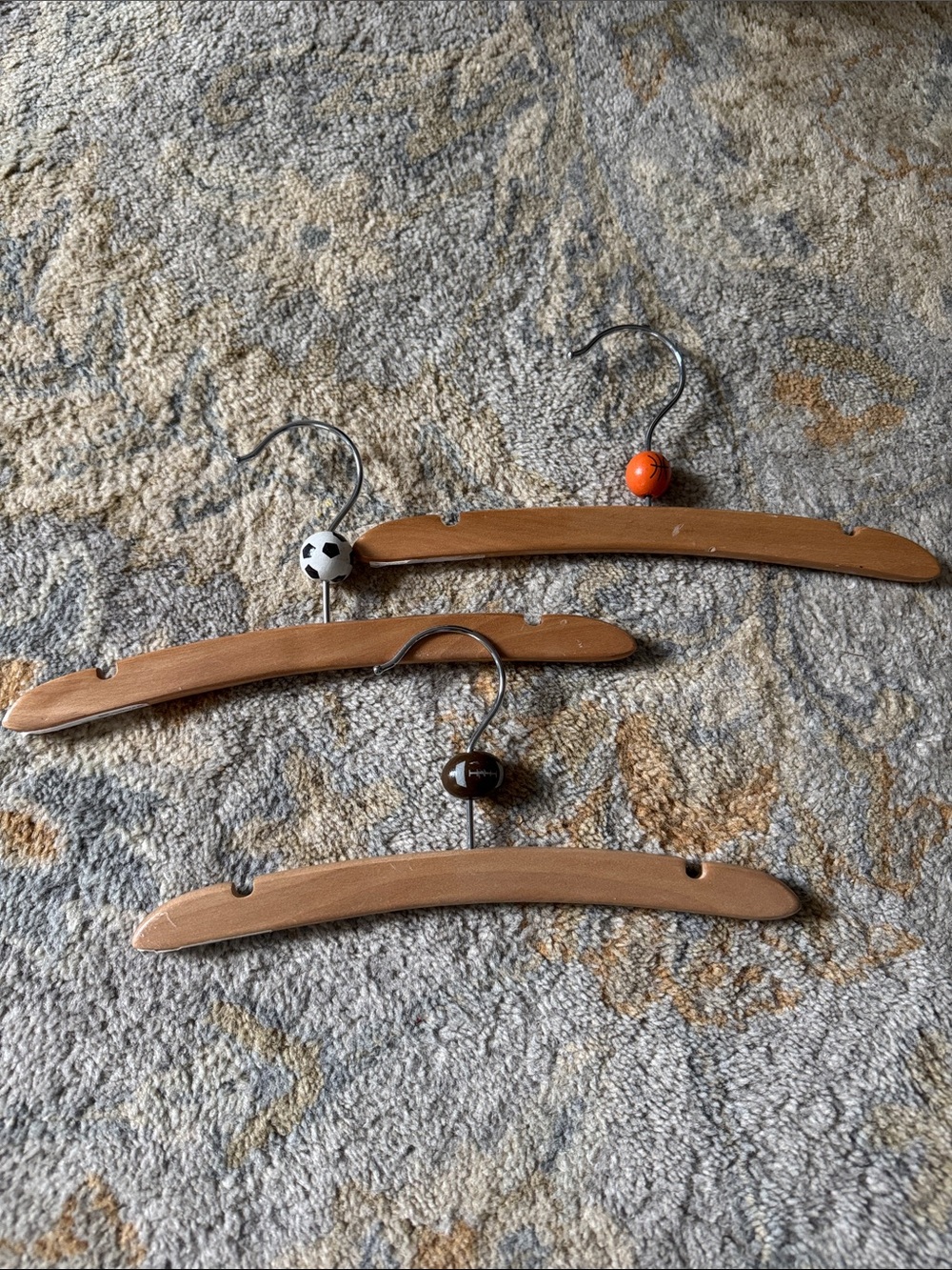 Kids Wooden Hanger Set with Sports Ball Accents - Soccer, Baseball & Basketball